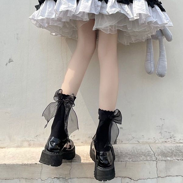 Tất Vớ Nơ Lolita Tiểu Thư Cổ Cao Dễ Thương Design By 3B- Nơ dài nhún/ Tất nơ ngắn/Không nơ nhún