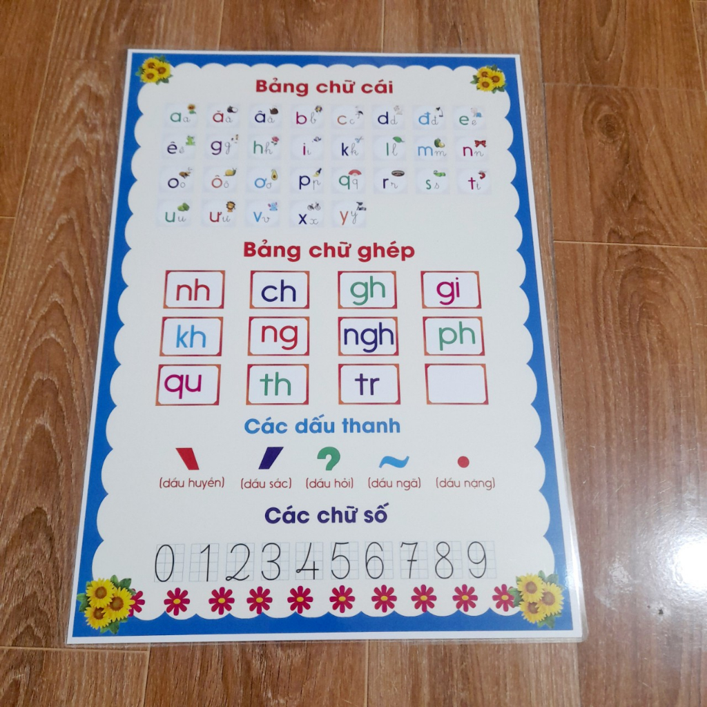 Bảng chữ cái, chữ ghép, chữ số ép plastic, kích thước a3 | Shopee Việt Nam
