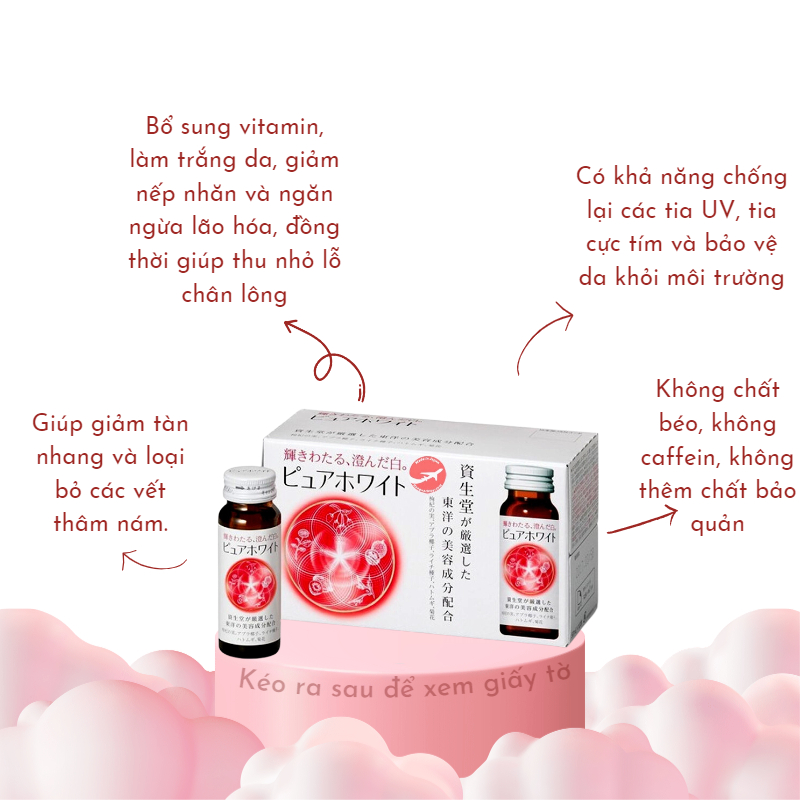 Nước Uống Trắng Da Shiseido Pure White Nhật Bản, Nước Uống Bổ Sung Vitamin C Làm Trắng Da Từ Bên Trong