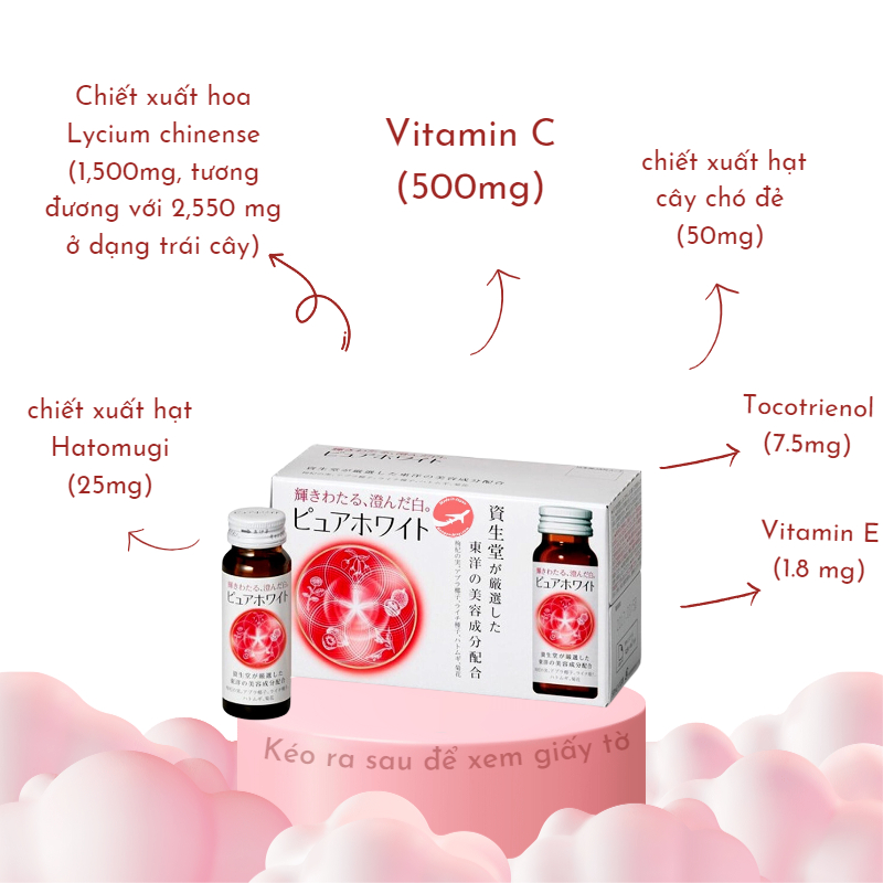 Nước Uống Trắng Da Shiseido Pure White Nhật Bản, Nước Uống Bổ Sung Vitamin C Làm Trắng Da Từ Bên Trong