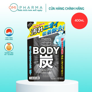 Sữa Tắm Than Hoạt Tính Dành Cho Nam Kose Men's Softymo Rinse In Scalp Shampoo (Charcoal) Túi Refill 400ml Nhật Bản