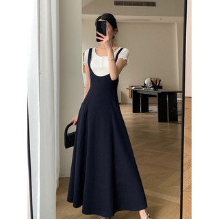 [S2.279] Set Yếm Váy Xanh Than Dáng Xoè Mix Áo Trắng Tay Cộc Siêu Xinh , Bộ Váy Yếm Vintage Dáng Dài Có Ảnh Thật