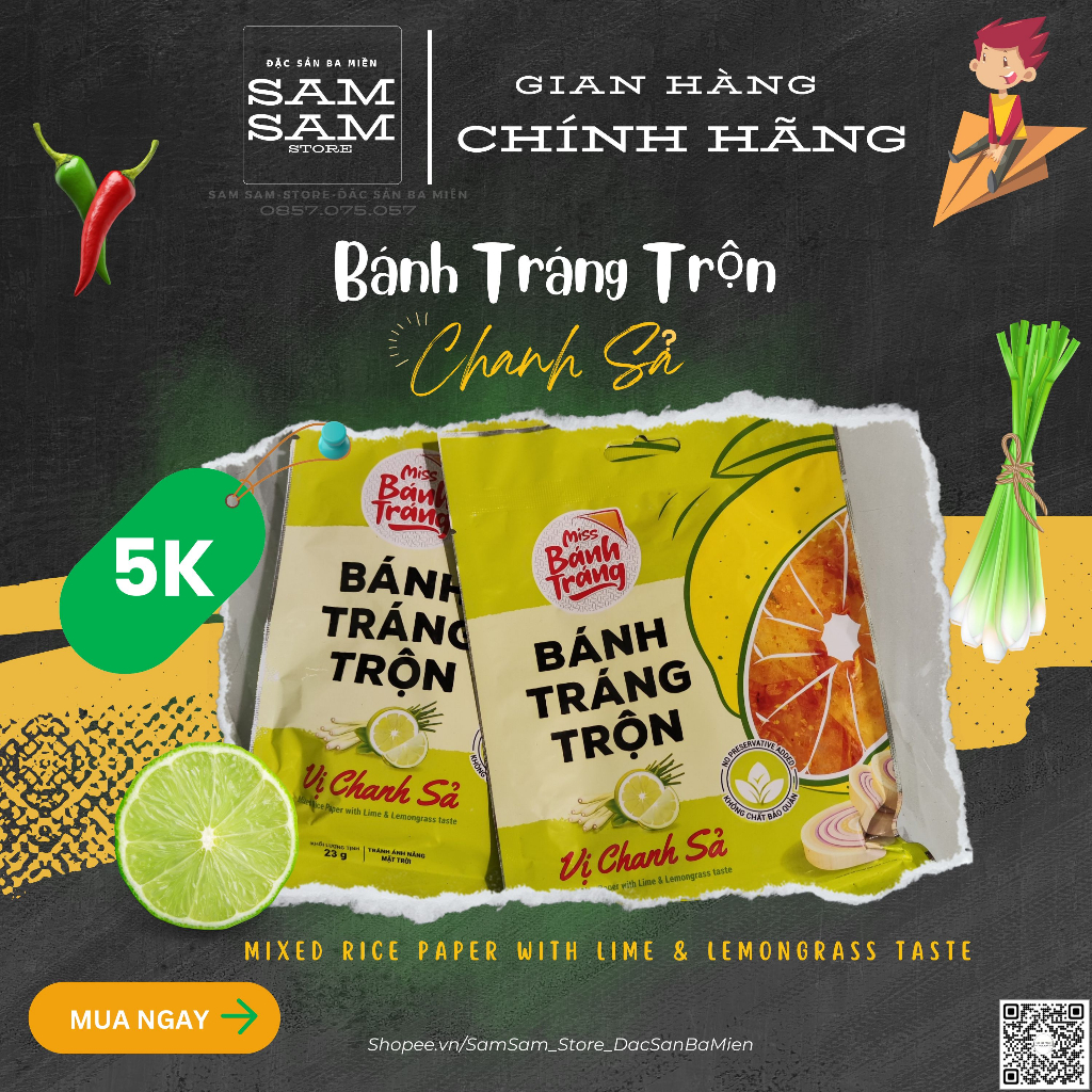 [Mới] Bánh Tráng Trộn Bịch Trọng Lượng 23g Vị Chanh Sả Thương Hiệu Miss Bánh Tráng Đặc Biệt Thơm Ngon Giá Cả Phải Chăng