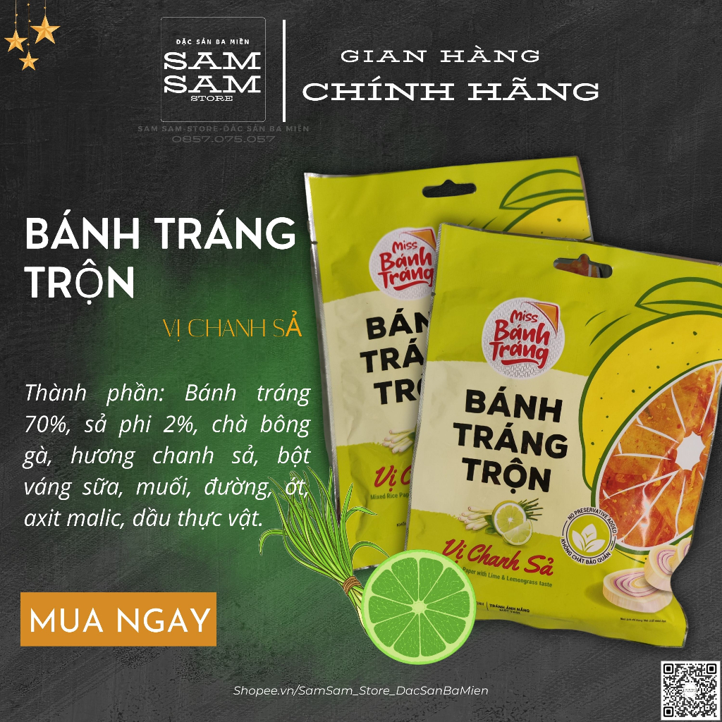 [Mới] Bánh Tráng Trộn Bịch Trọng Lượng 23g Vị Chanh Sả Thương Hiệu Miss Bánh Tráng Đặc Biệt Thơm Ngon Giá Cả Phải Chăng