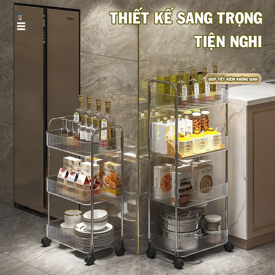 Kệ Để Đồ Trong Suốt Có Bánh Xe Xoay 360 Độ Tiện Lợi, Giá Để Đồ Đa Năng