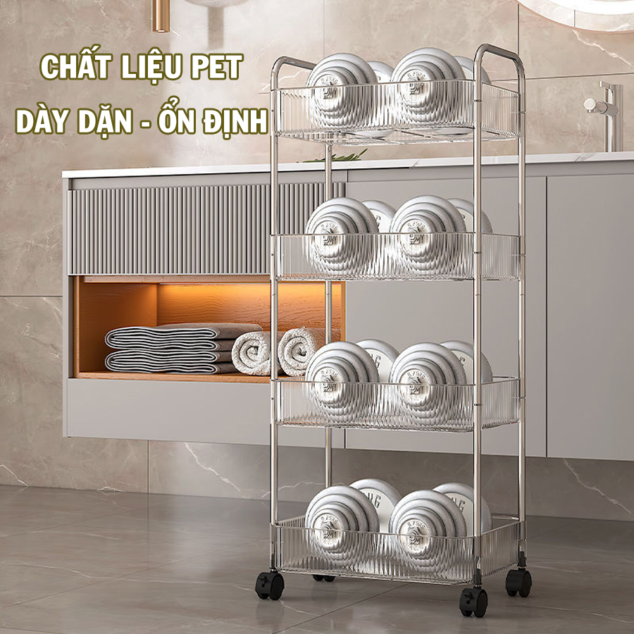 Kệ Để Đồ Trong Suốt Có Bánh Xe Xoay 360 Độ Tiện Lợi, Giá Để Đồ Đa Năng