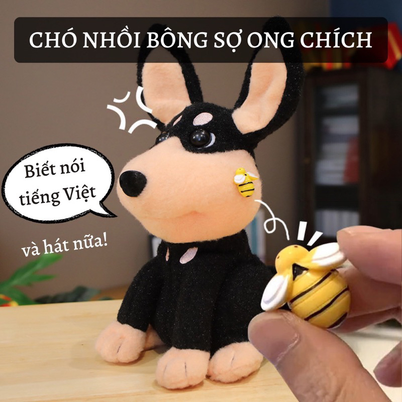 Đồ Chơi Chó Bông Điện Tử Sợ Ong Chích, Chú Chó Nhồi Bông Biết Kêu Biết Hát PUKAPI