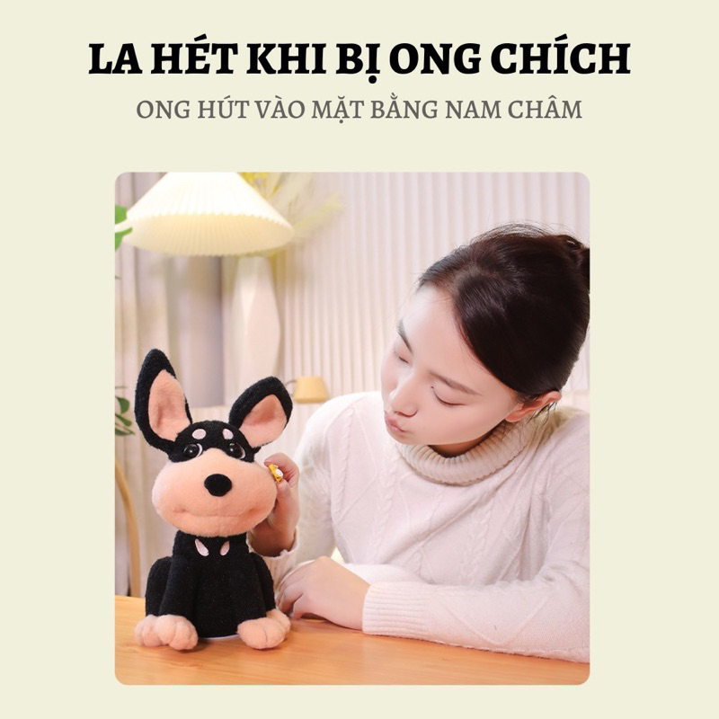 Đồ Chơi Chó Bông Điện Tử Sợ Ong Chích, Chú Chó Nhồi Bông Biết Kêu Biết Hát PUKAPI