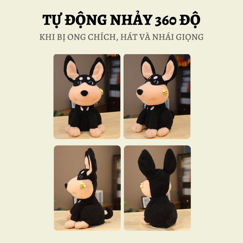 Đồ Chơi Chó Bông Điện Tử Sợ Ong Chích, Chú Chó Nhồi Bông Biết Kêu Biết Hát PUKAPI