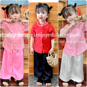 Bộ bà ba bé gái (7-45kg) chất gấm tay áo cộc, quần dài mềm mát dễ thương