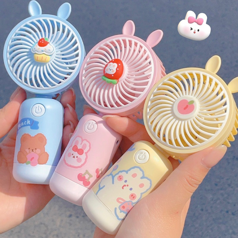 Quạt Cầm Tay Mini Tích Điện Hình Tai Thỏ Dễ Thương Tặng Kèm Sticker 2D ...