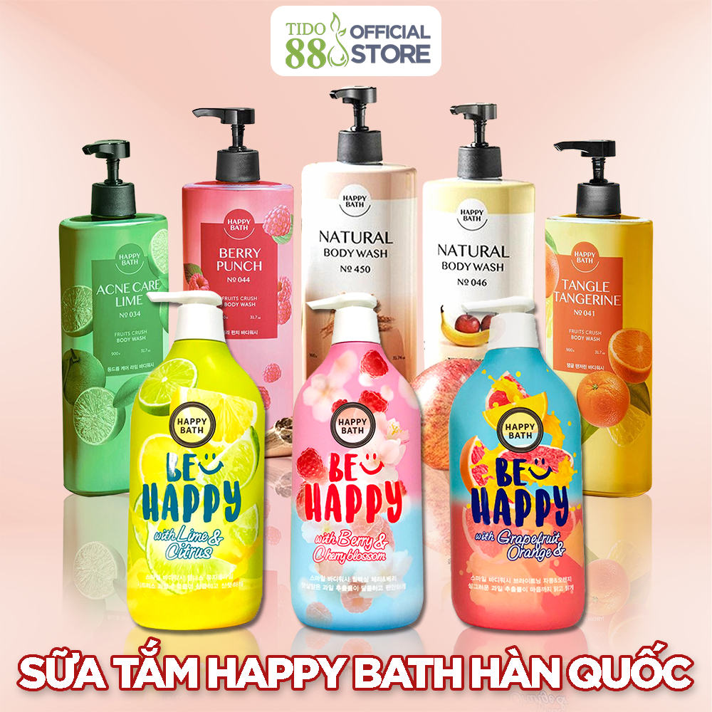 Sữa tắm Happy bath natural body wash nhiều hương, chiết xuất thiên nhiên 900G NPP Tido88