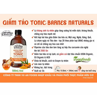 Giấm Táo Hữu Cơ Barnes 500ml - Xanhsam Natural & Organic