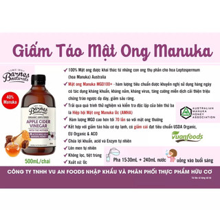 Giấm Táo Hữu Cơ Barnes 500ml - Xanhsam Natural & Organic
