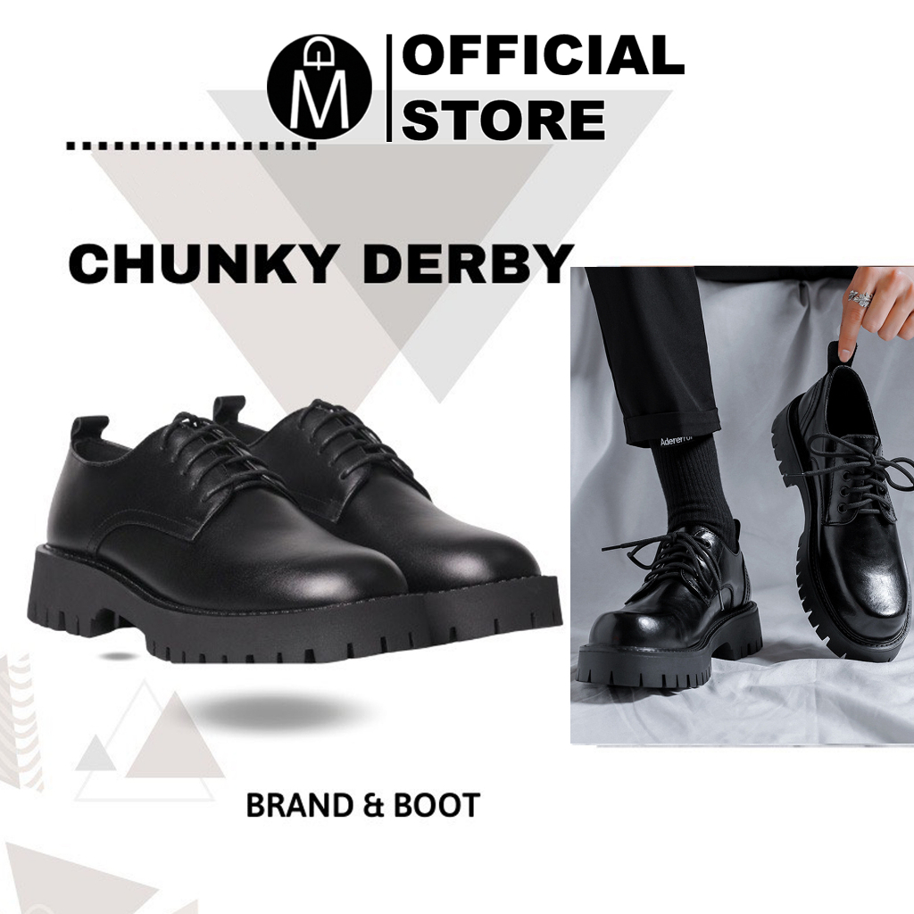 Giày Chunky Derby da thời trang MĐ G1112 da lì chống nhăn đế cao 4,5cm