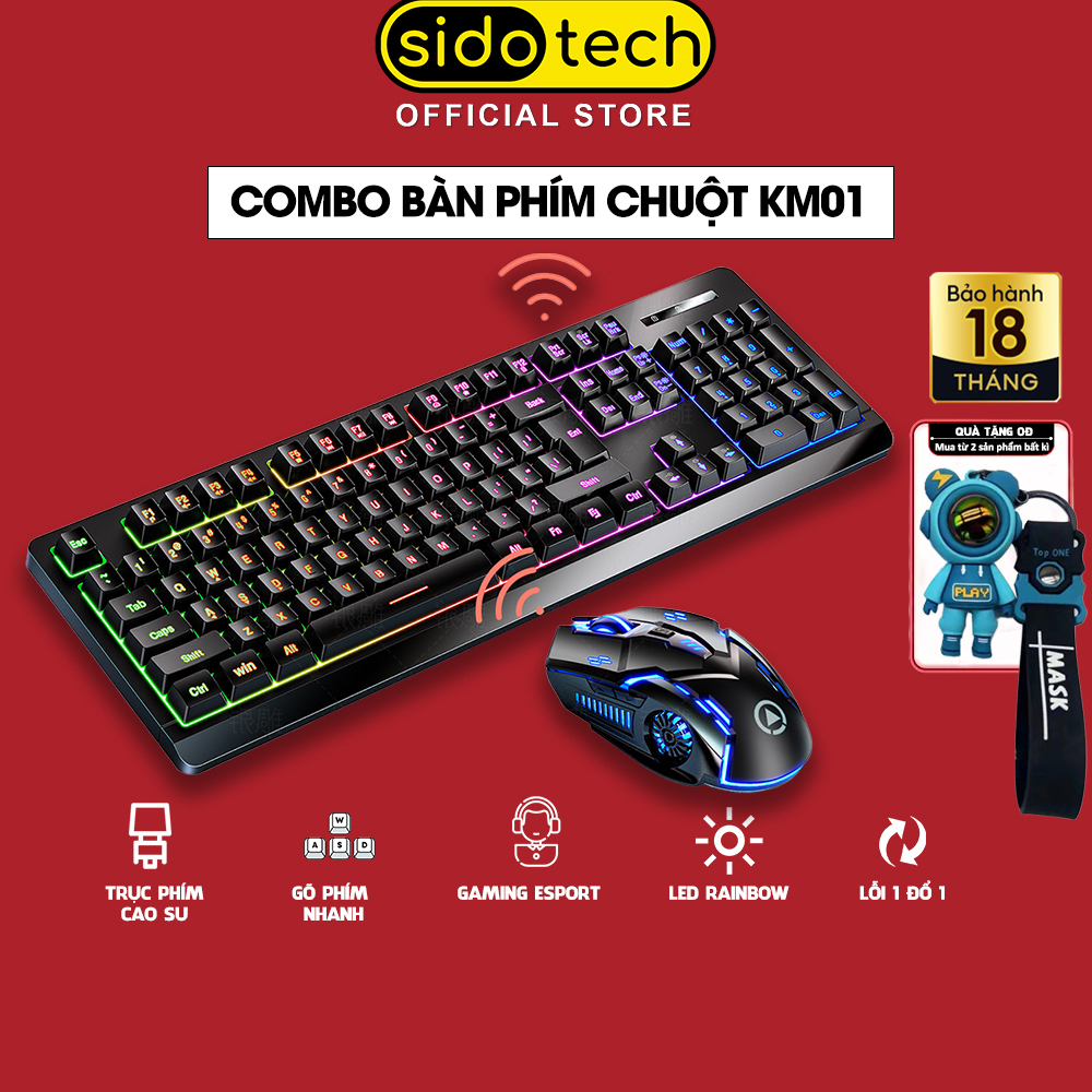 Bàn phím máy tính không dây SIDOTECH KM01 LED RGB gaming full size 104 phím tích hợp pin sạc dung lượng cao