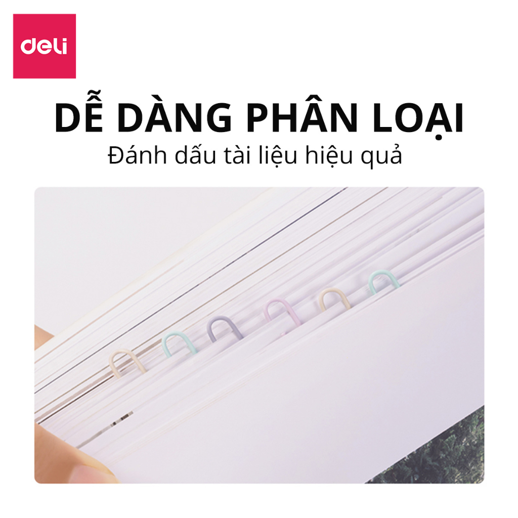 Hộp 100 160 200 ghim vòng kẹp giấy Deli kẹp tài liệu văn phòng phẩm nhỏ gọn giữ giấy tờ màu sắc pastel đa năng tiện lợi