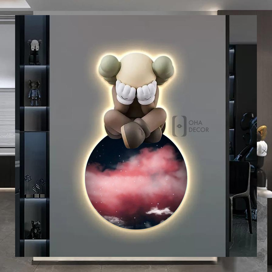 Tranh Cắt 3D LED Gấu Kaws BearBrick Trang Trí Phòng Khách Quán Tiệm Shop OHA Decor