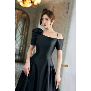 Đầm xòe váy thiết kế lệch vai bông vai thanh lịch đen, trắng, đỏ, vàng, xanh.X009