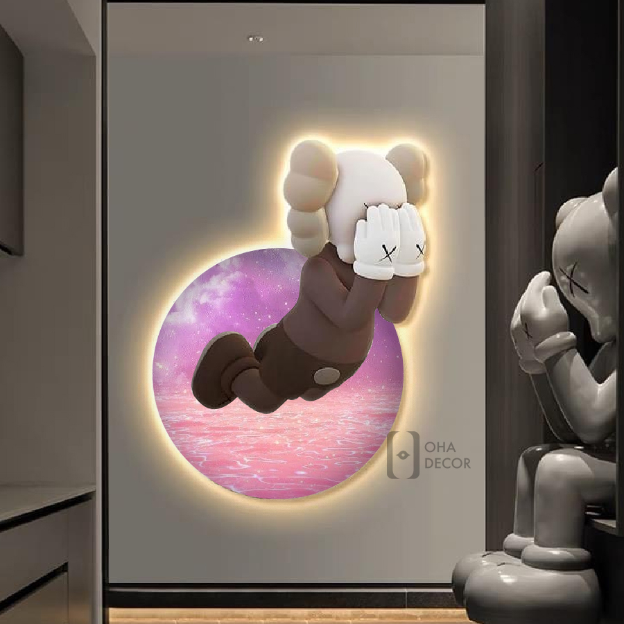 Tranh Cắt 3D LED Gấu Kaws BearBrick Trang Trí Phòng Khách Quán Tiệm Shop OHA Decor