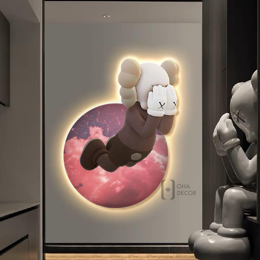 Tranh Cắt 3D LED Gấu Kaws BearBrick Trang Trí Phòng Khách Quán Tiệm Shop OHA Decor