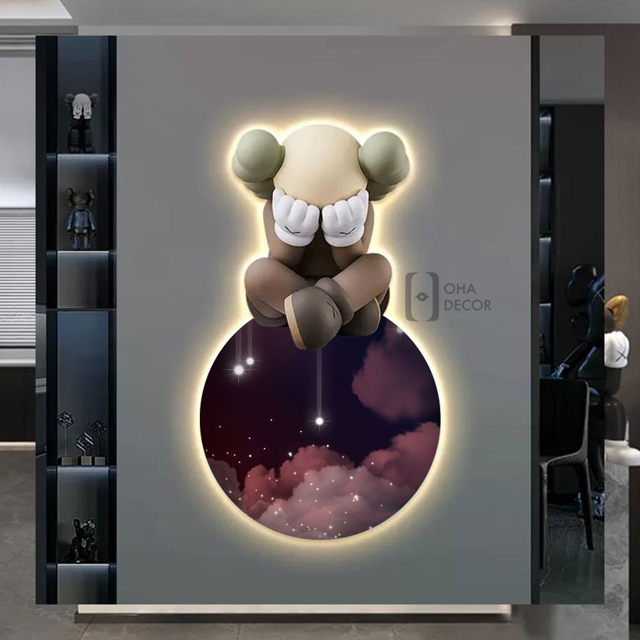 Tranh Cắt 3D LED Gấu Kaws BearBrick Trang Trí Phòng Khách Quán Tiệm Shop OHA Decor