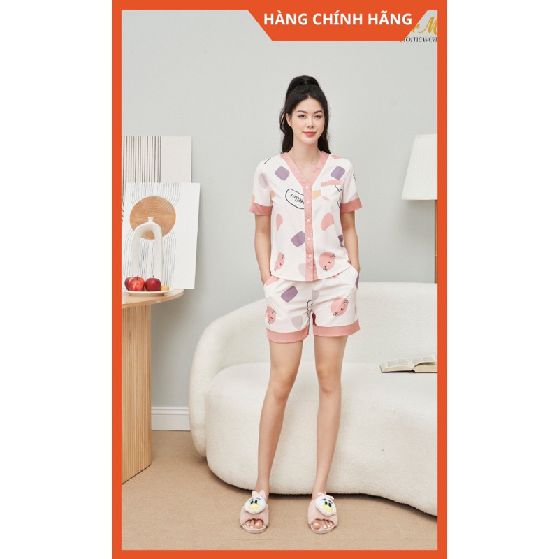 Bộ mặc nhà chất Lụa Hàn Châu Cao Cấp quần đùi cổ v họa tiết