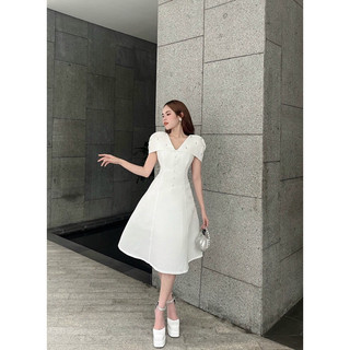 Đầm xòe cổ tim vai đính kết đá sang trọng, thanh lịch  [ vày nữ thiết kê đỏ, xanh, đen, trắng  ] .X014