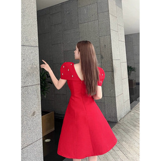 Đầm xòe cổ tim vai đính kết đá sang trọng, thanh lịch  [ vày nữ thiết kê đỏ, xanh, đen, trắng  ] .X014