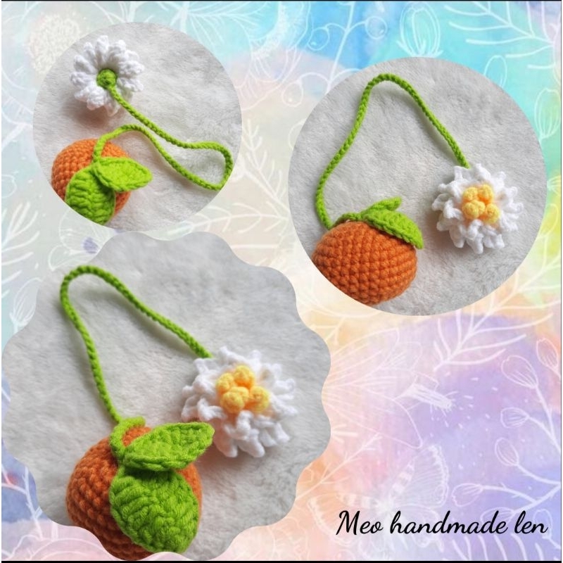 Dây treo túi tote, balo - trái cây và hoa dành dành - Handmade len - Amigurumi