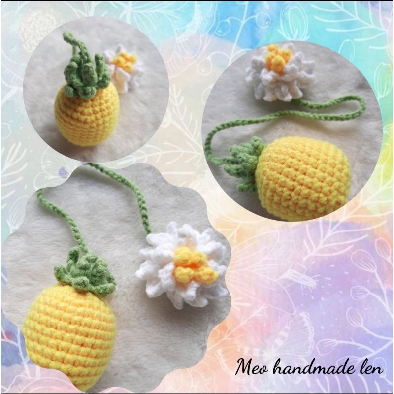 Dây treo túi tote, balo - trái cây và hoa dành dành - Handmade len - Amigurumi