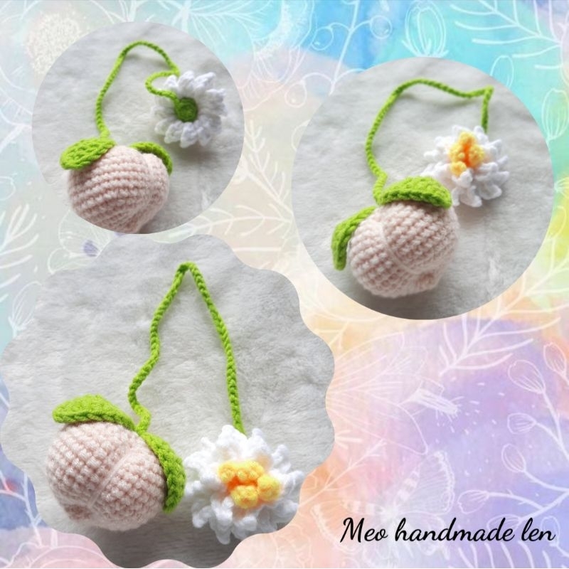 Dây treo túi tote, balo - trái cây và hoa dành dành - Handmade len - Amigurumi
