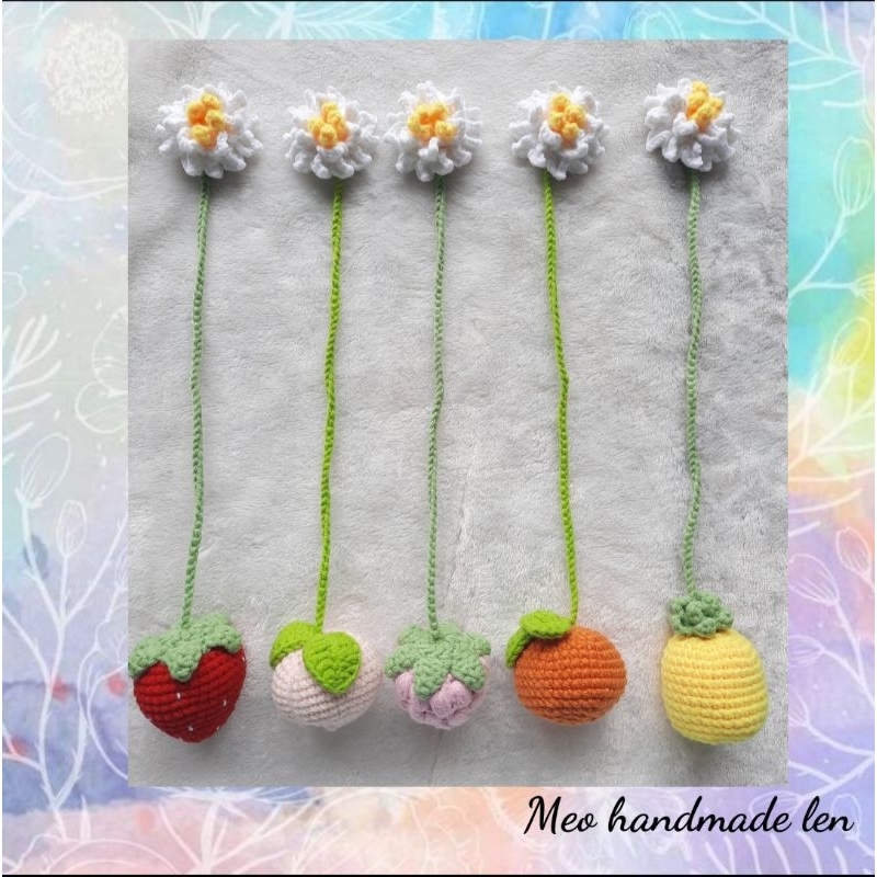 Dây treo túi tote, balo - trái cây và hoa dành dành - Handmade len - Amigurumi