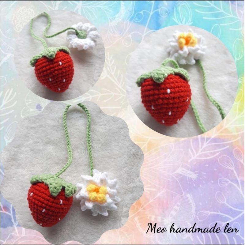 Dây treo túi tote, balo - trái cây và hoa dành dành - Handmade len - Amigurumi