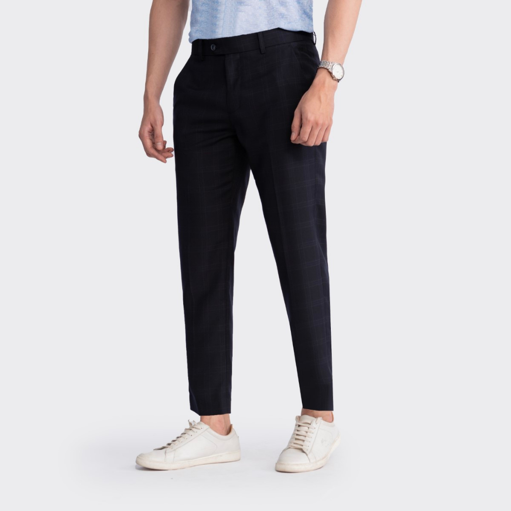 Quần tây nam INSIDEMEN họa tiết kẻ lịch lãm form Cropped ống côn cạp trơn chuẩn  cao cấp ITR00103