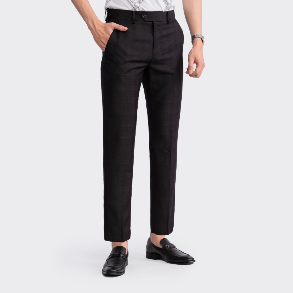 Quần tây nam INSIDEMEN họa tiết kẻ lịch lãm form Cropped ống côn cạp trơn chuẩn  cao cấp ITR00103