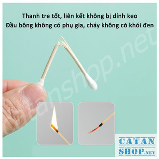 Bông Ngoái Tai Người Lớn Lấy Ráy Tai Thân Gỗ 500 Que, Tăm Bông Gỗ Hộp Bông Trang điểm 2 Đầu Tròn Xoắn