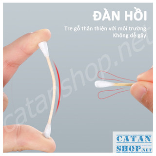 Bông Ngoái Tai Người Lớn Lấy Ráy Tai Thân Gỗ 500 Que, Tăm Bông Gỗ Hộp Bông Trang điểm 2 Đầu Tròn Xoắn