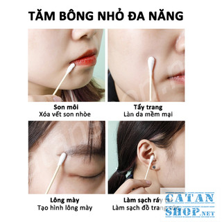 Bông Ngoái Tai Người Lớn Lấy Ráy Tai Thân Gỗ 500 Que, Tăm Bông Gỗ Hộp Bông Trang điểm 2 Đầu Tròn Xoắn