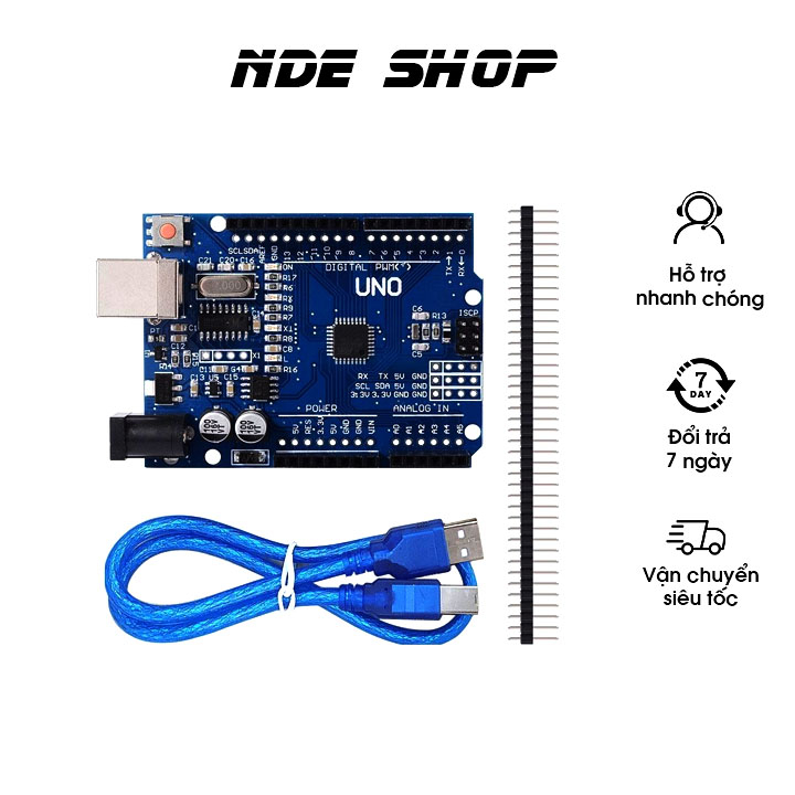 Mạch Arduino Uno R3 Atmega328p Ch340 Smd Chip Dán Có Tặng Kèm Cáp