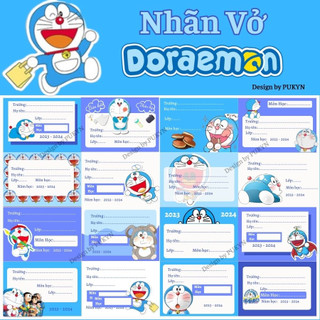 Nhãn vở Doraemon 16 nhãn in theo yêu cầu giá rẻ siêu cute PuKyn NG02