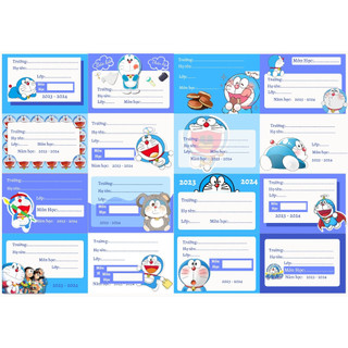 Nhãn vở Doraemon 16 nhãn in theo yêu cầu giá rẻ siêu cute PuKyn NG02