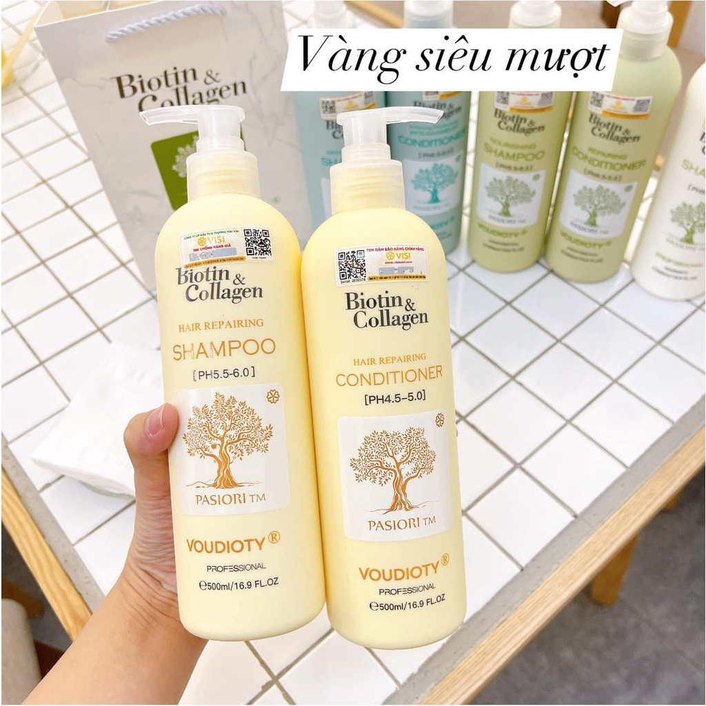 Dầu Gội, Xả Biotin Collagen Voudioty Vàng Giúp Phục Hồi, Giúp Tóc Siêu Mềm Mượt, Dung Tích 500ml-1000ml