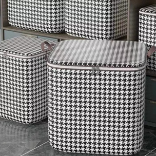 1pc 75L Houndstooth Blanket Storage Bags With Zipper, Foldable