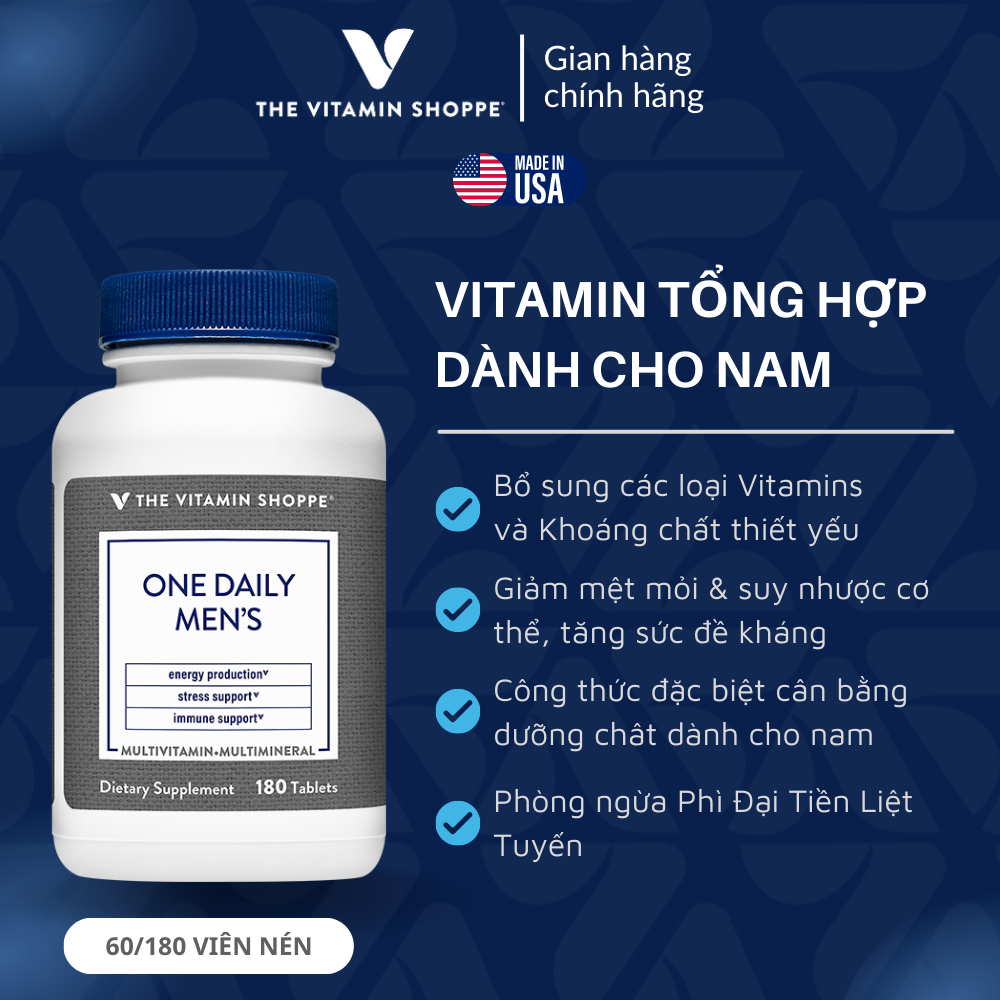 Viên Uống Vitamin Tổng Hợp Dành Cho Nam Giới THE VITAMIN SHOPPE ONE DAILY MENS 60/180 viên