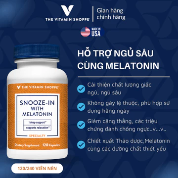 Viên Uống Hỗ Trợ Ngủ Ngon, Ngủ Sâu & Giảm Căng Thẳng THE VITAMIN SHOPPE Snooze-In With Melatonin