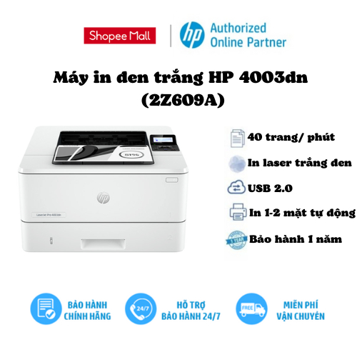 [Mã ELHPPK giảm 10% đơn 500K] Máy in đen trắng HP LaserJet Pro 4003dn (2Z609A)/4003DW (2Z610A) (Print/ Duplex/ Wifi)