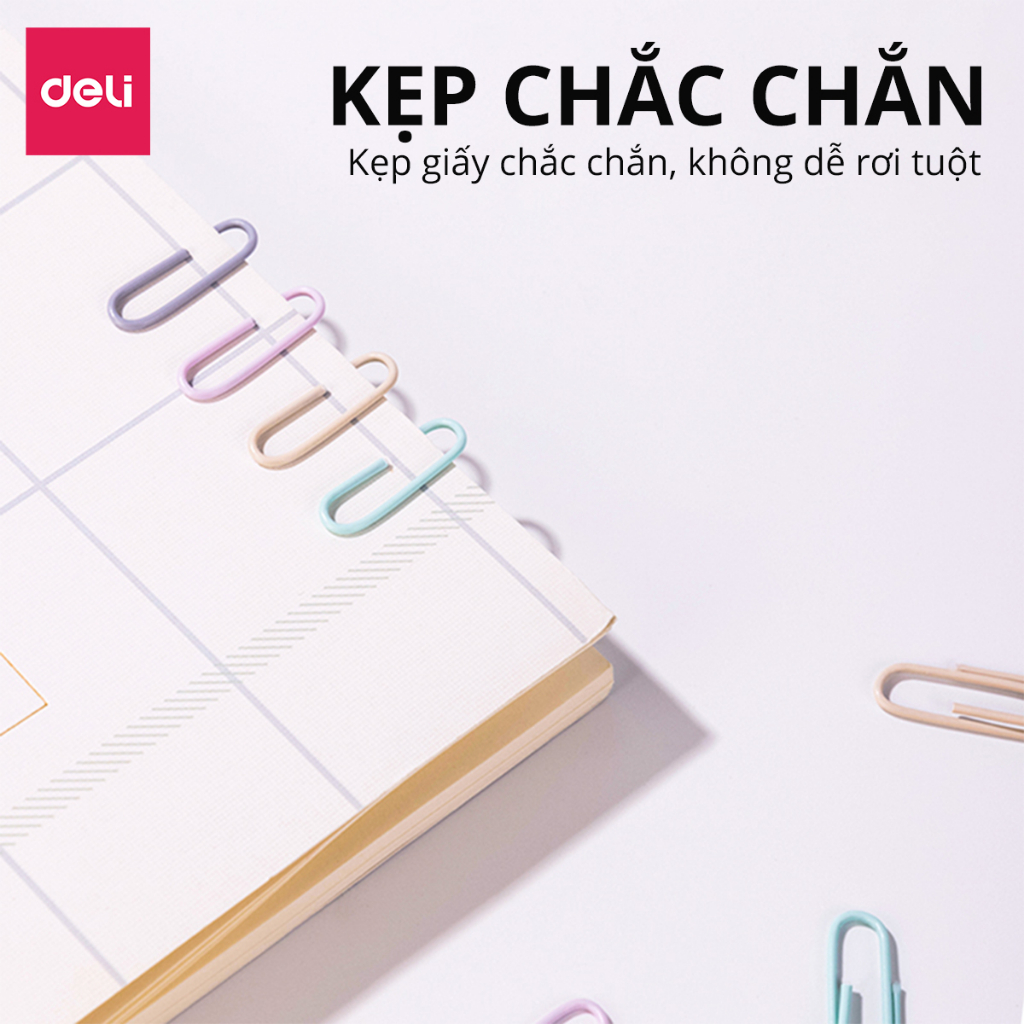 Hộp 100 160 200 ghim vòng kẹp giấy Deli kẹp tài liệu văn phòng phẩm nhỏ gọn giữ giấy tờ màu sắc pastel đa năng tiện lợi