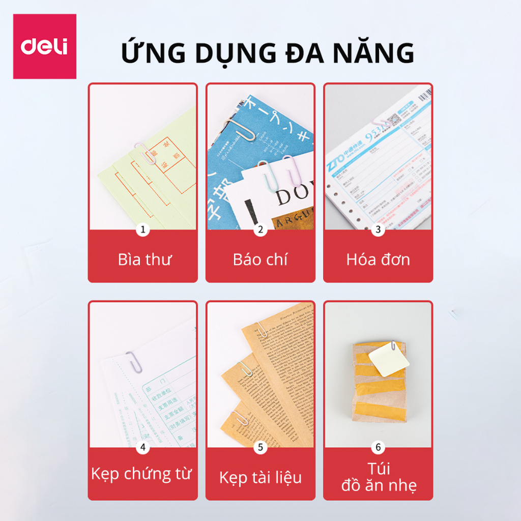 Hộp 100 160 200 ghim vòng kẹp giấy Deli kẹp tài liệu văn phòng phẩm nhỏ gọn giữ giấy tờ màu sắc pastel đa năng tiện lợi