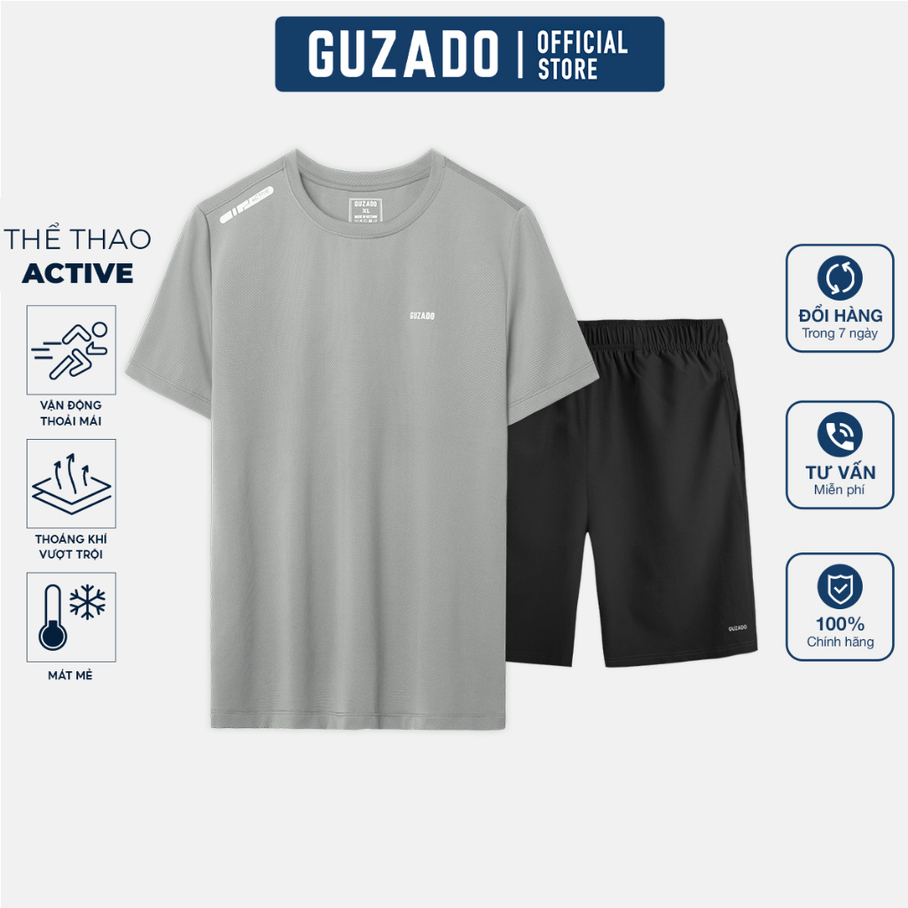 Bộ quần áo thể thao nam ngắn tay có cổ Guzado Sọc Kẻ Cao Cấp BTS04